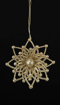 Kurt S. Adler Golden Splendor Champagne Gold Glitter Snowflake Ornament Style C - $5.88