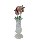 Glass Hand blown Vase With 3 Glass Red And Green Stemmed Roses Small Art... - £17.33 GBP