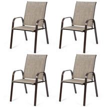4 PCS Patio Chairs Outdoor Dining Chair Heavy Duty Steel Frame w/Armrest - £208.58 GBP
