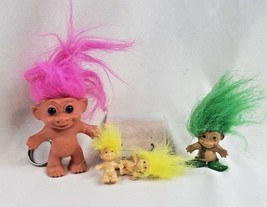 Vintage 1990s Lot - Troll Doll Keychain w/ Pink Hair, NOS Earrings & Holiday Pin - $25.24