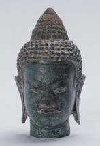 Antique Khmer style Freestanding Bronze Buddha Head Statue - 14cm/6&quot; - £170.94 GBP