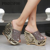 021 gold sliver super high heels sexy peep toe platform thick wedge heels heteromorphic thumb200