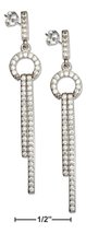 Sterling Silver Micro Pave Cubic Zirconia Circle and Bars Dangle Earrings - £57.54 GBP+