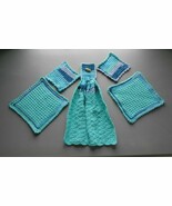 Handmade Crocheted Dishtowel,Placemat,Mug Rug Set-Cotton-Aqua,Blue,Purpl... - $38.99