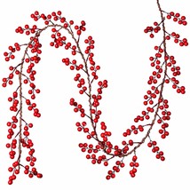 Red Berry Christmas Garland, 6Ft Artificail Garland Indoor Outdoor Garden Gate H - £31.01 GBP