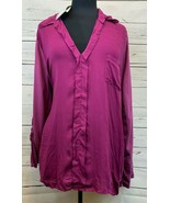 Splendid Magenta 2 Tone Split Neck Roll Sleeve Top Short Blouse Size 3X ... - $687.36 MXN