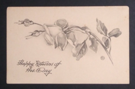 Happy Returns of the Day Flowers S Bergman Uncolored Antique Postcard c1910s - £6.29 GBP