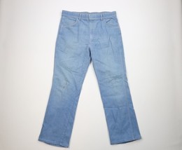 Vtg 70s Streetwear Mens 36x30 Distressed Flared Wide Leg Denim Jeans Blu... - $44.50