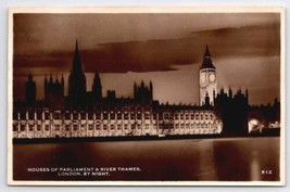 RPPC England House Of Parliament &amp; River Thames London By Night Postcard... - $8.95