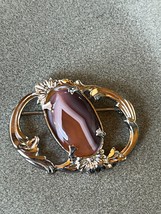 Vintage Beautiful Oval Orange White &amp; Purple Agate Stone in Open Silvert... - £11.76 GBP