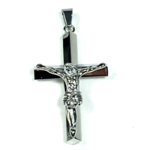 Silver Color Stainless Steel Crucifix Jesus On The Cross Pendant 2&quot; - $16.00