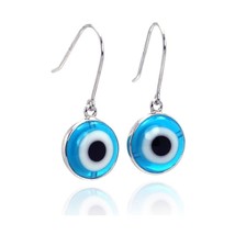Sterling Silver 925 Round Cookie Monster Evil Eye Dangling Hook Earrings - £21.57 GBP