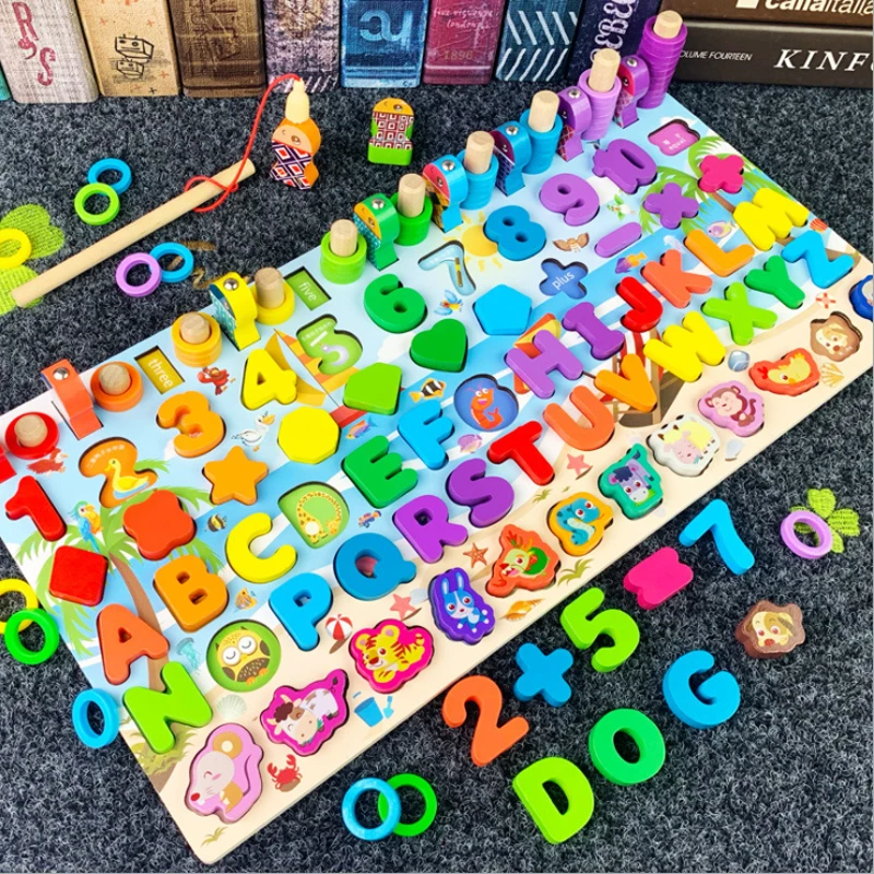 Montessori Education Toys For Kids Board Wooden Toy Math Fishing Count Numbers - £14.44 GBP+