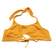 Shade &amp; Shore Bikini Top Textured Halter Keyhole Removable Cup Mustard Yellow XL - £3.98 GBP