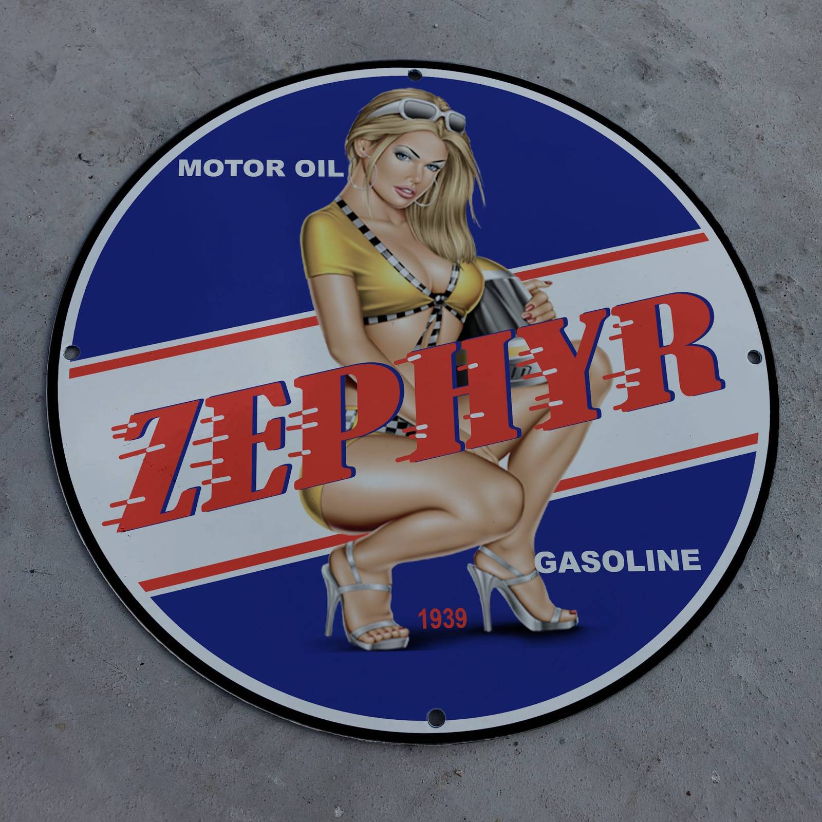 Primary image for Vintage 1939 Zephyr Motor Oil Gasoline Fuel Porcelain Gas & Oil Pump Sign