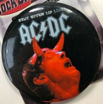 AC DC Button Stiff Upper Lip Live Rock Band Music Pin Round Pinback Vtg 2002 NOS - £3.84 GBP
