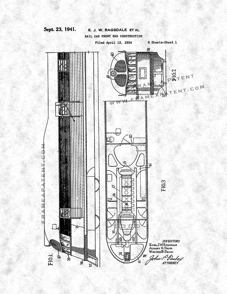 Rail Car Front End Construction Patent Print - Gunmetal