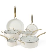 Martha Stewart Galway 10 Piece Pots &amp; Pans Set  Linen White w/ Gold Hand... - $2,554.00 MXN