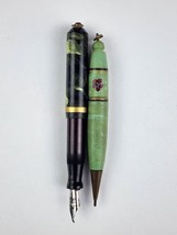 Pair Vintage Folding Pen &amp; Pencils Dance Card Pendant hanging mini - £8.66 GBP