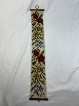 Vintage 35” Retro  Floral Design Crewel Embroidery Needlepoint Bell Pull - $29.69
