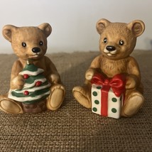 HOMCO Home Interiors Christmas Bears Set 5505 Present Tree 3.5” Tall Vintage - £5.07 GBP