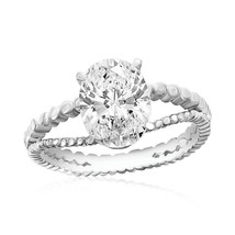 Sterling Silver Double Band Oval CZ Engagement Ring - £44.04 GBP