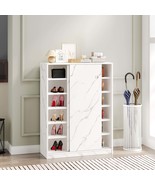 White Marble Shoe Cabinet: 6-Layer Sliding Door Storage for 30+ Pairs - $3,545.06 MXN