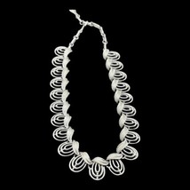 Vtg Signed CORO Silver Tone Leaf W/3 Hollow Loop Design 14&quot; Collar Necklace  - £18.67 GBP