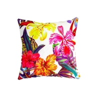 Decorative Pillow, White Linen Pillow, Jungle Flower, Throw Pillow 16x16&quot; - £23.25 GBP
