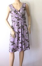 LANDS END Women’s Purple w/ Green Leaf Print Faux Wrap Dress (Size M) - £15.77 GBP