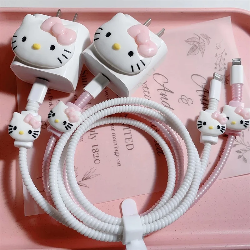 Anime Hello Kitty My Melody Kawaii Charger Stickers Apple Iphone Cable Protect - £9.39 GBP+