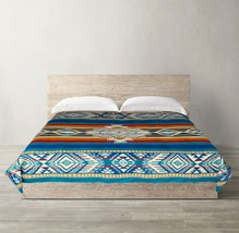 Extra Large Soft &amp; Warm Alpaca Wool Blanket 79x96&quot; Aztec Pattern Turquoise - £106.80 GBP