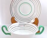 Vtg Double Handle 4 Soup Cups 4 Saucers Platinum Stripe Green Trim WEDGWOOD - $49.49