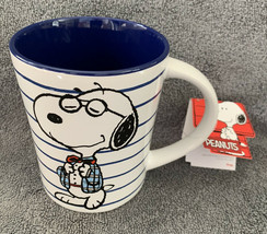 Peanuts “Sporty” Snoopy Gibson 17 oz. Blue Striped Ceramic Coffee Mug Cu... - £11.76 GBP