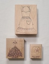 Stampin Up &amp; Lockhart Stamps Wood Mounted Rubber Stamps Lot Of 3 Sewing Fashion - £10.19 GBP