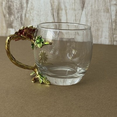 Enamel Flower Glass Coffee Mugs Tea Cup with Steel Spoon Floral Item image 7