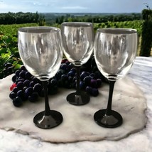 3 Luminarc Cristal D&#39;Arques Domino Wine Glasses Crystal Clear Black France Vtg - £29.56 GBP