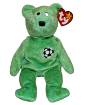 1999 “KICKS” LIME GREEN BEAR WITH EMBROIDERED SOCCER BALL 8.5” - £3.99 GBP