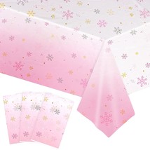 3 Pack Christmas Snowflake Tablecloth,108&quot;X54&quot; Pink Snowflake Winter Table Cover - £11.27 GBP