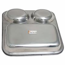 Prisha India Craft Stainless Steel 3 in 1 Compartment Divided Tray for Kids Lunc - £11.62 GBP