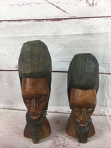 Set of 2 Vintage Hand Carved Wood African Heads, Statue/ Bust African Figurines - £15.59 GBP