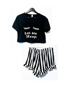 Women&#39;s Medium Sleepwear Closed Eyes Print T-shirt and Shorts Pajamas Se... - £11.32 GBP