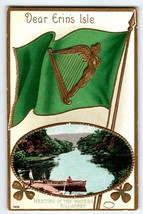 St Patricks Day Postcard Dear Erin&#39;s Isle Harp Flag Killarney Lake Juliu... - $12.35