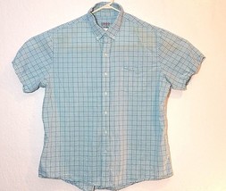 Izod Blue White Plaid Light Weight Poplin Short Sleeve Shirt Mens XXL 2XLarge - £26.37 GBP