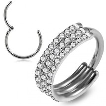 Triple Rows Crystal Surgical Steel Seamless Hinged Clicker Segment Ring 16G - £103.87 GBP+