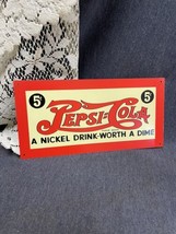 Rare Pepsi Cola Sign 5 Cent Vintage Double Dot Soda Pop Metal Sign 5.5”x... - £23.66 GBP