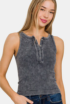 Zenana Washed Ribbed Half Snap Seamless Tank - $32.22