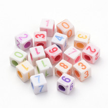 50 Number Beads Pastel Cube Bulk Beads Wholesale 7mm Assorted Lot Mixed - £3.55 GBP