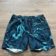 Goodfellow &amp; Co Swim Trunks Board Shorts Men Large Blue Green Tropical Print - £10.69 GBP