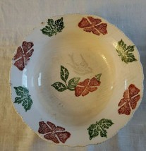 Taylor Smith Taylor Ivory Red Flower Silver Bird Serving Bowl Green Leaves 40s - £19.84 GBP